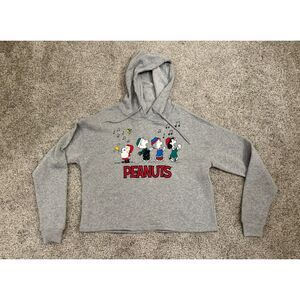 Peanuts Snoopy Christmas Crop Sweatshirt Hoodie Sz L